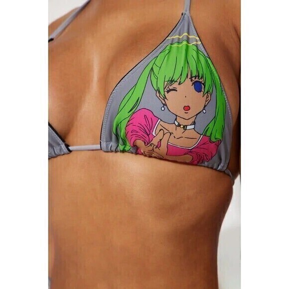 Anime Gray Savage Print Side Tie 2 Piece Bikini Size SX RefN11 - Picture 3 of 8